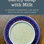 Bowl of savory Moroccan barley soup on a decorated plate.