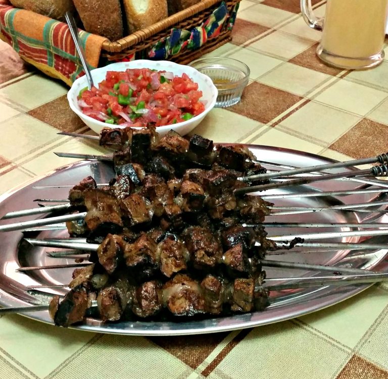 grilled skewers of liver wrapped in caul fat