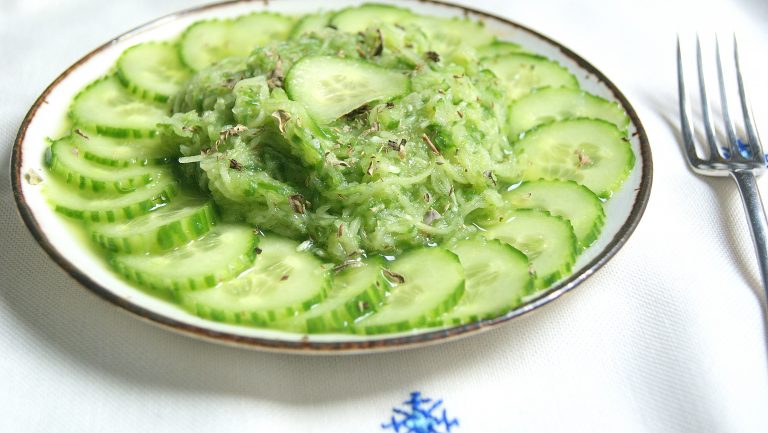Moroccan bendy cucumber salad with oregano in grated and sliced form
