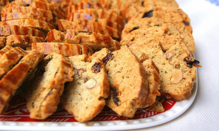 Moroccan fekkas with almonds and raisins. on a plate