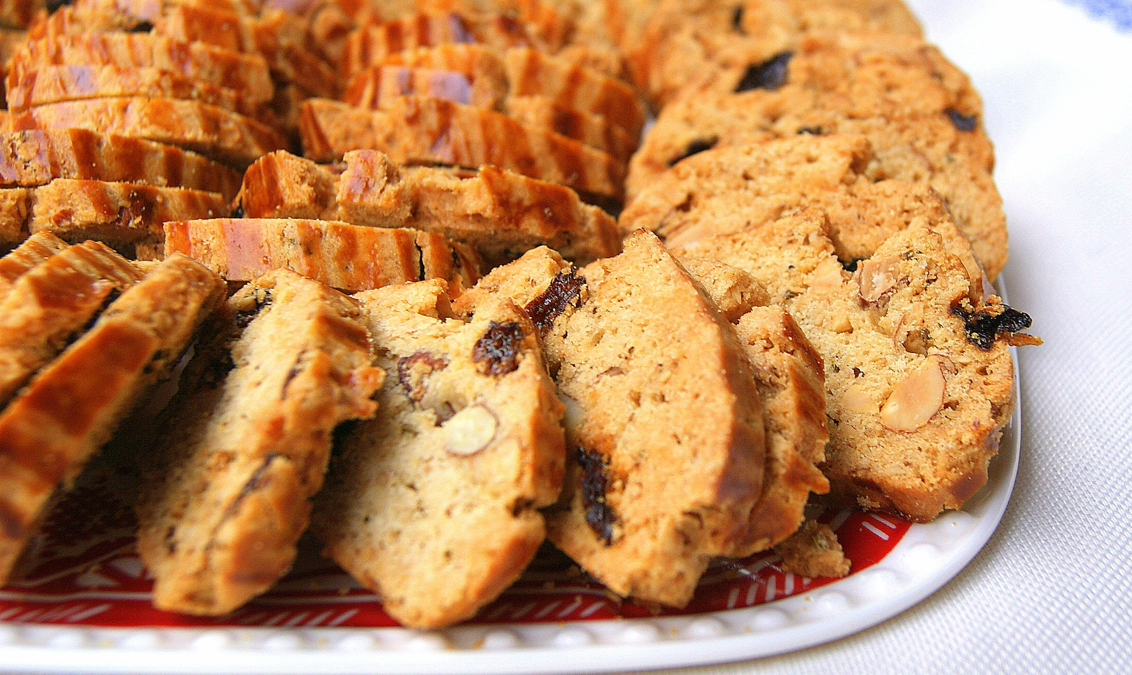 Moroccan fekkas with almonds and raisins. on a plate