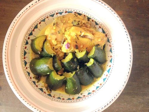 Seasonal kadra with courgettes and chicken