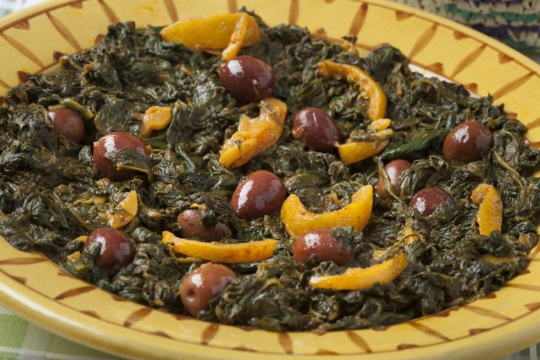 Moroccan mallow salad on plate.